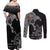 Aland Viking Ravens Couples Matching Off Shoulder Maxi Dress and Long Sleeve Button Shirt Vegvisir Runes Pattern - Wonder Print Shop
