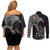 Aland Viking Ravens Couples Matching Off Shoulder Short Dress and Long Sleeve Button Shirt Vegvisir Runes Pattern - Wonder Print Shop