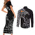 Aland Viking Ravens Couples Matching Short Sleeve Bodycon Dress and Long Sleeve Button Shirt Vegvisir Runes Pattern - Wonder Print Shop