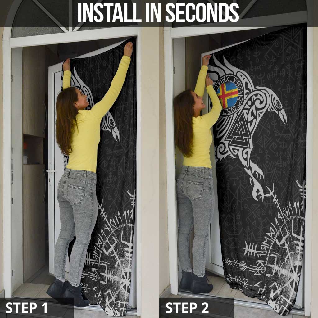 Aland Viking Ravens Door Cover Vegvisir Runes Pattern - Wonder Print Shop