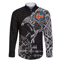 Aland Viking Ravens Family Matching Long Sleeve Bodycon Dress and Hawaiian Shirt Vegvisir Runes Pattern - Wonder Print Shop