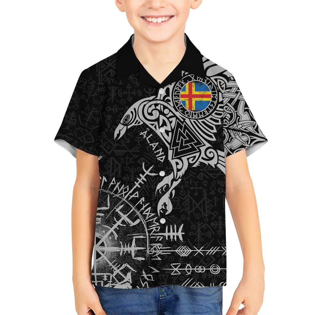 Aland Viking Ravens Family Matching Long Sleeve Bodycon Dress and Hawaiian Shirt Vegvisir Runes Pattern - Wonder Print Shop