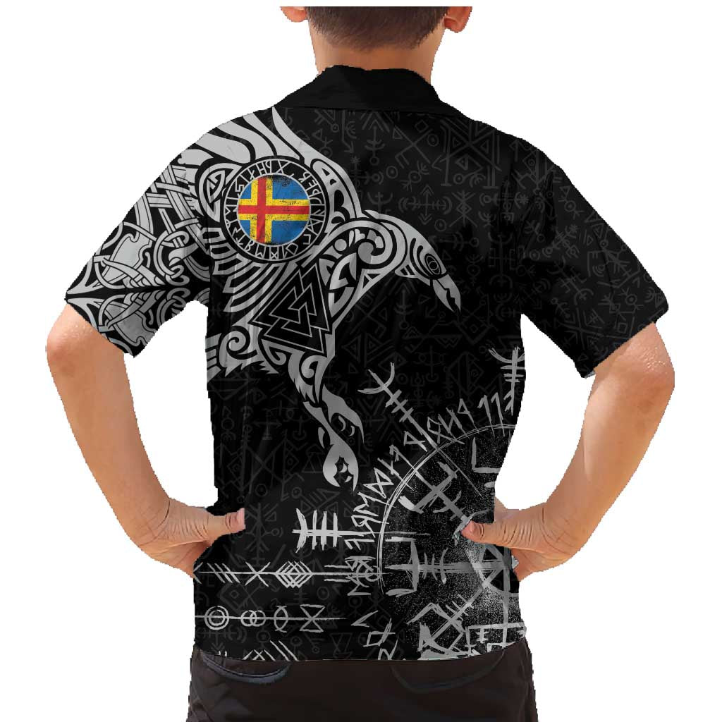 Aland Viking Ravens Family Matching Mermaid Dress and Hawaiian Shirt Vegvisir Runes Pattern - Wonder Print Shop
