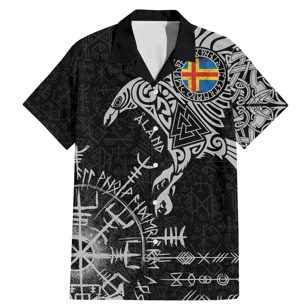 Aland Viking Ravens Family Matching Mermaid Dress and Hawaiian Shirt Vegvisir Runes Pattern - Wonder Print Shop
