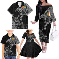Aland Viking Ravens Family Matching Off The Shoulder Long Sleeve Dress and Hawaiian Shirt Vegvisir Runes Pattern - Wonder Print Shop