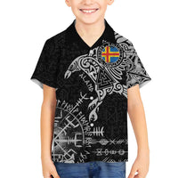 Aland Viking Ravens Family Matching Off Shoulder Maxi Dress and Hawaiian Shirt Vegvisir Runes Pattern - Wonder Print Shop