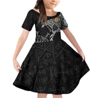 Aland Viking Ravens Family Matching Off Shoulder Short Dress and Hawaiian Shirt Vegvisir Runes Pattern - Wonder Print Shop