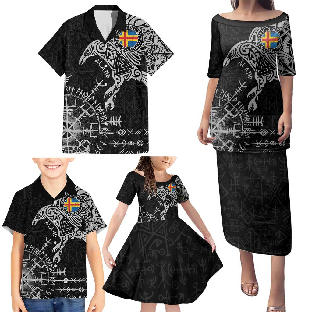 Aland Viking Ravens Family Matching Puletasi and Hawaiian Shirt Vegvisir Runes Pattern - Wonder Print Shop