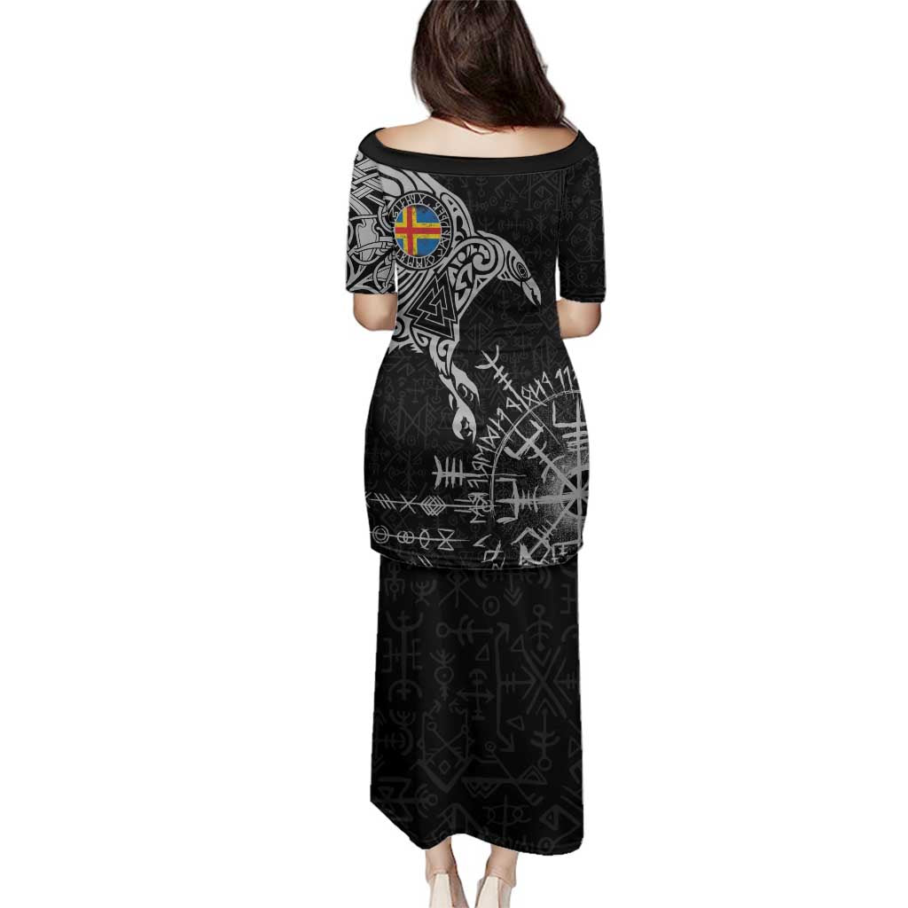 Aland Viking Ravens Family Matching Puletasi and Hawaiian Shirt Vegvisir Runes Pattern - Wonder Print Shop