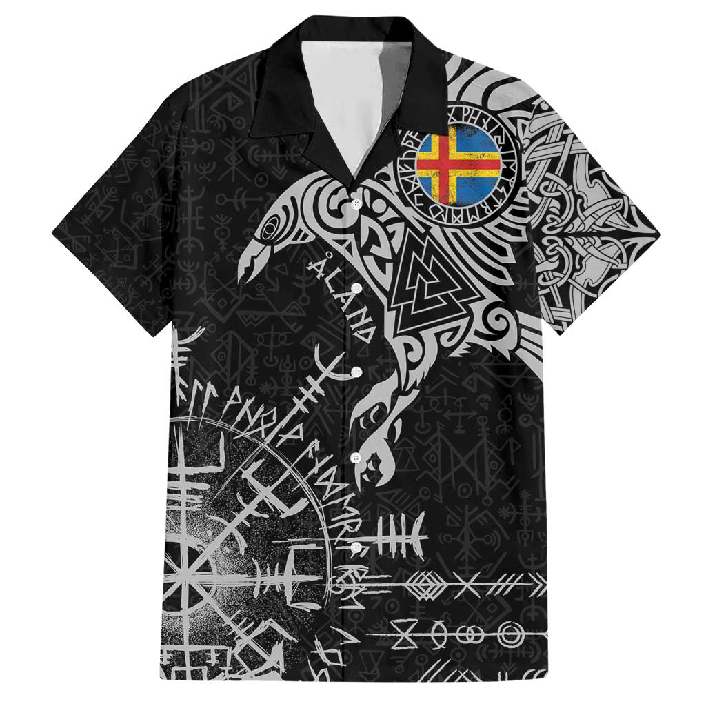 Aland Viking Ravens Family Matching Short Sleeve Bodycon Dress and Hawaiian Shirt Vegvisir Runes Pattern - Wonder Print Shop