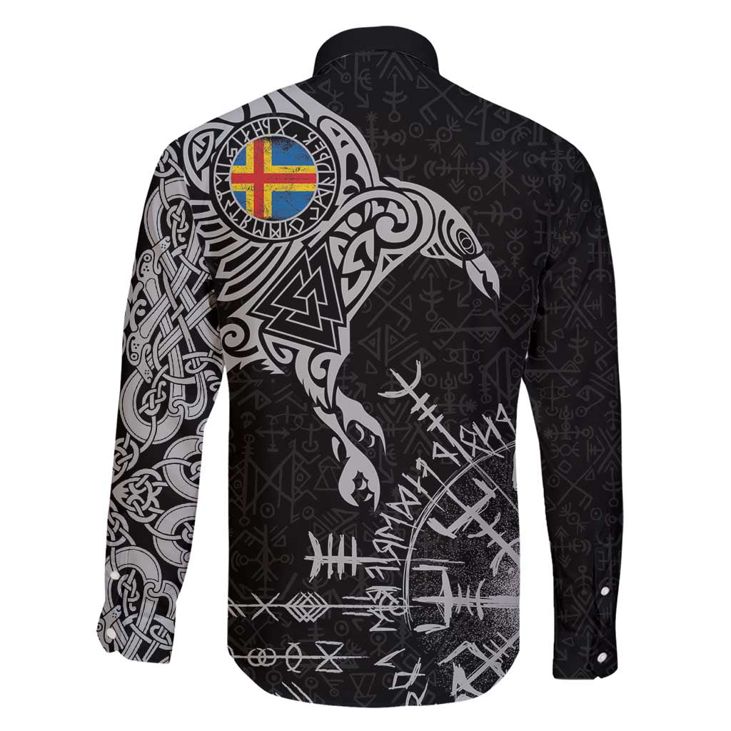 Aland Viking Ravens Family Matching Short Sleeve Bodycon Dress and Hawaiian Shirt Vegvisir Runes Pattern - Wonder Print Shop