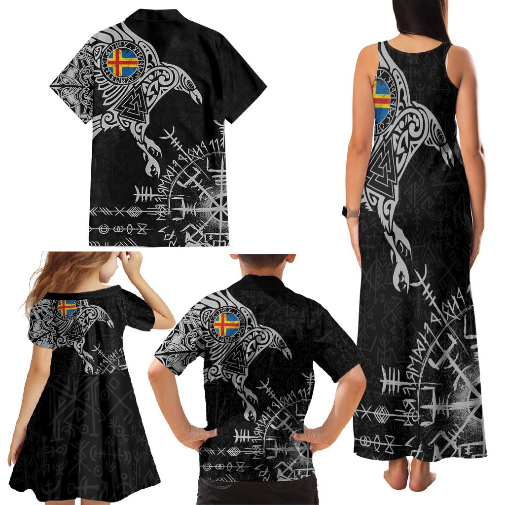 Aland Viking Ravens Family Matching Tank Maxi Dress and Hawaiian Shirt Vegvisir Runes Pattern - Wonder Print Shop