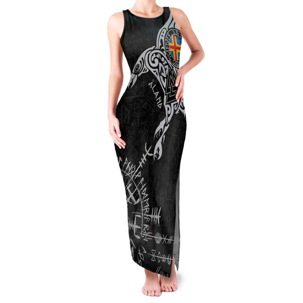 Aland Viking Ravens Family Matching Tank Maxi Dress and Hawaiian Shirt Vegvisir Runes Pattern - Wonder Print Shop