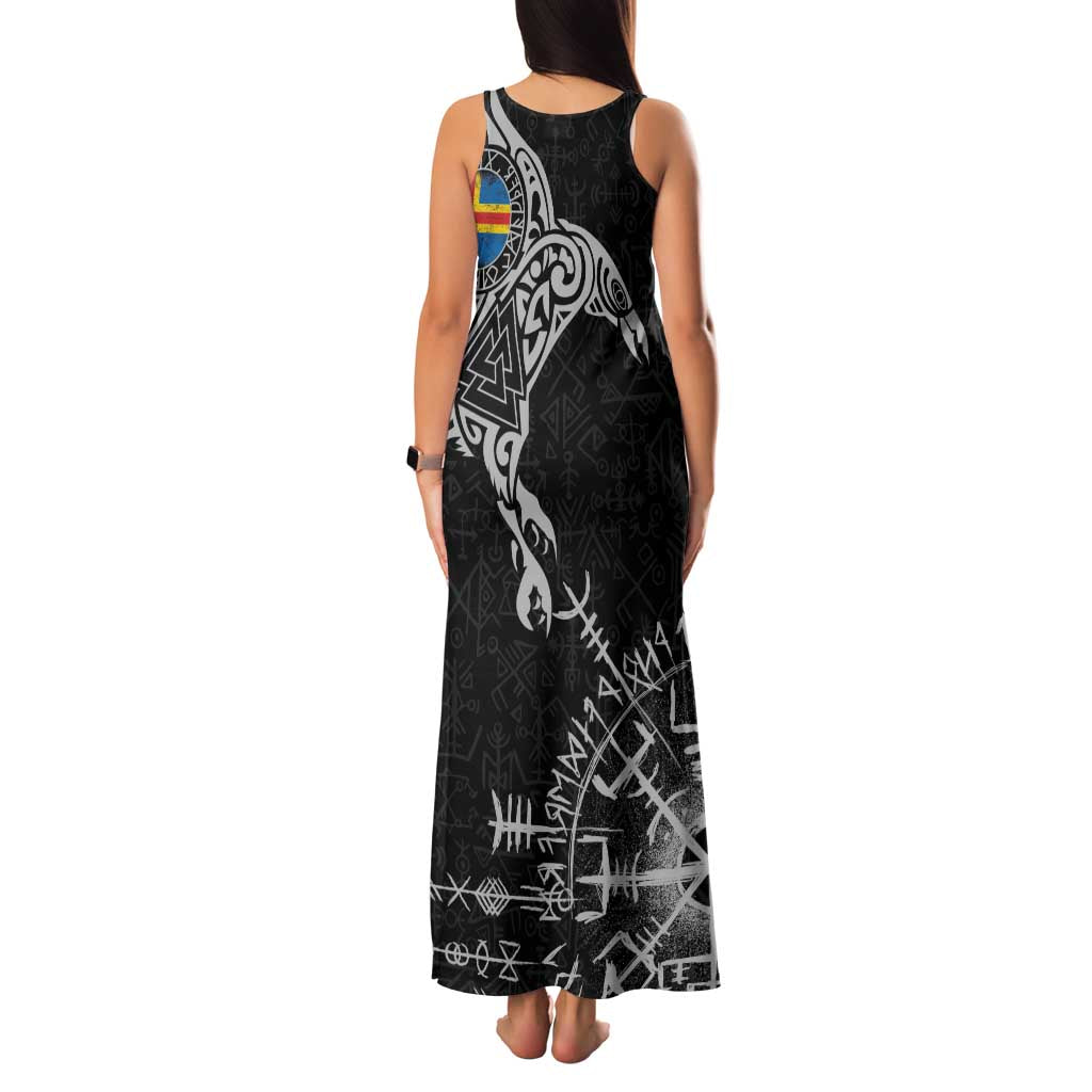 Aland Viking Ravens Family Matching Tank Maxi Dress and Hawaiian Shirt Vegvisir Runes Pattern - Wonder Print Shop