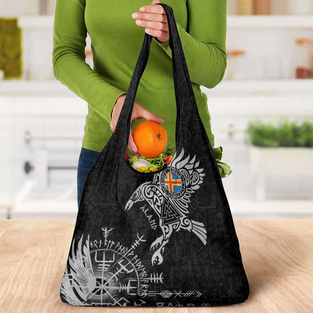 Aland Viking Ravens Grocery Bag Vegvisir Runes Pattern - Wonder Print Shop