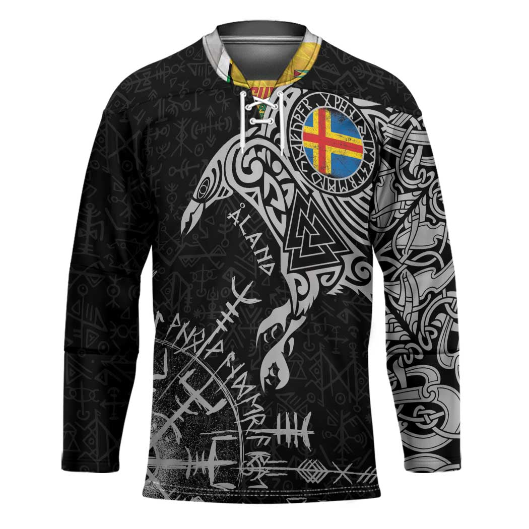 Aland Viking Ravens Hockey Jersey Vegvisir Runes Pattern - Wonder Print Shop