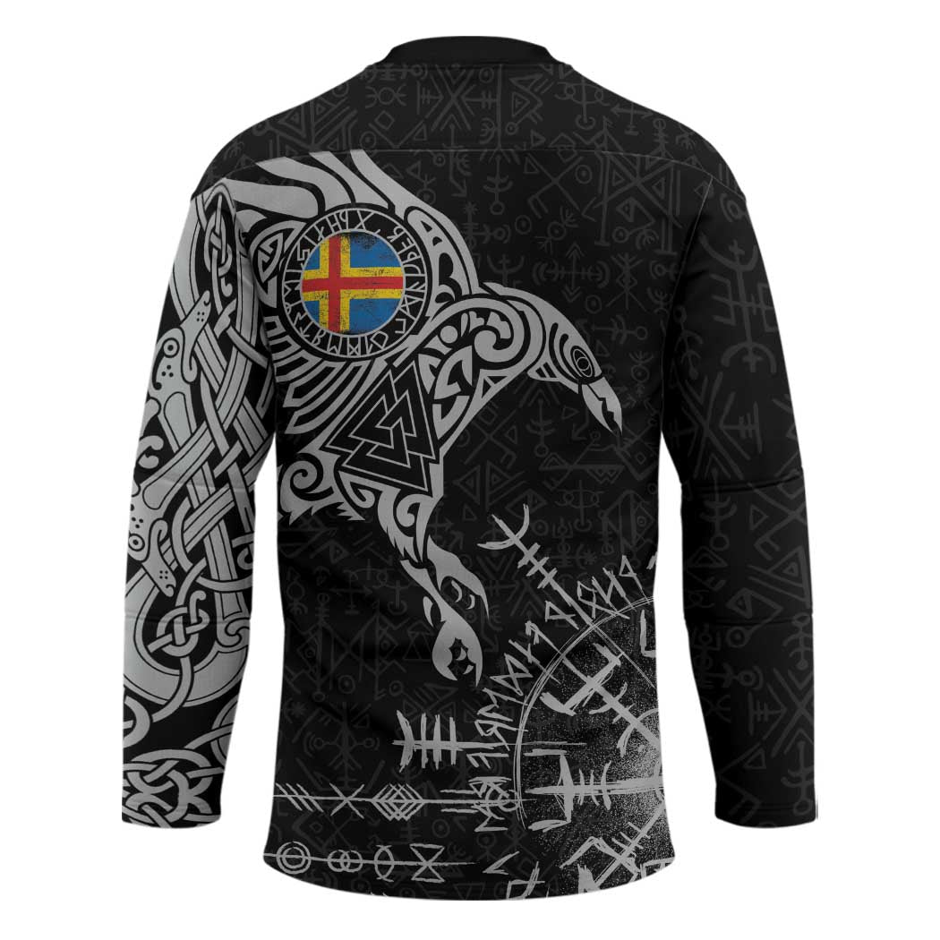 Aland Viking Ravens Hockey Jersey Vegvisir Runes Pattern - Wonder Print Shop
