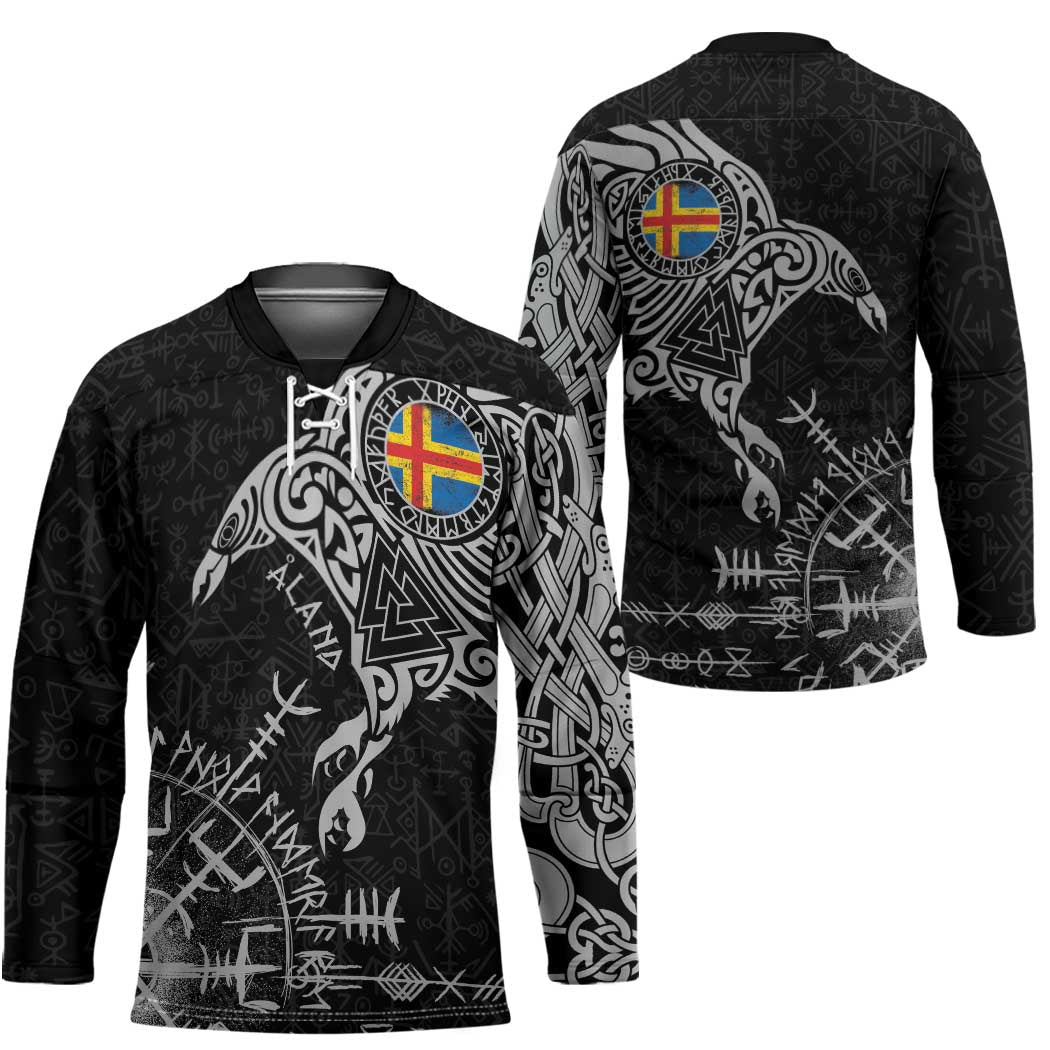Aland Viking Ravens Hockey Jersey Vegvisir Runes Pattern - Wonder Print Shop