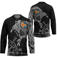 Aland Viking Ravens Hockey Jersey Vegvisir Runes Pattern - Wonder Print Shop
