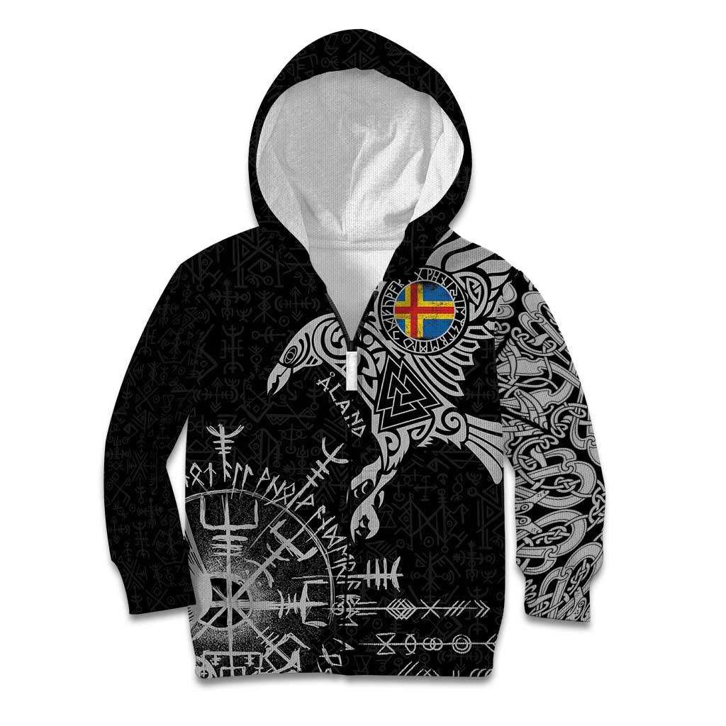 Aland Viking Ravens Kid Hoodie Vegvisir Runes Pattern - Wonder Print Shop