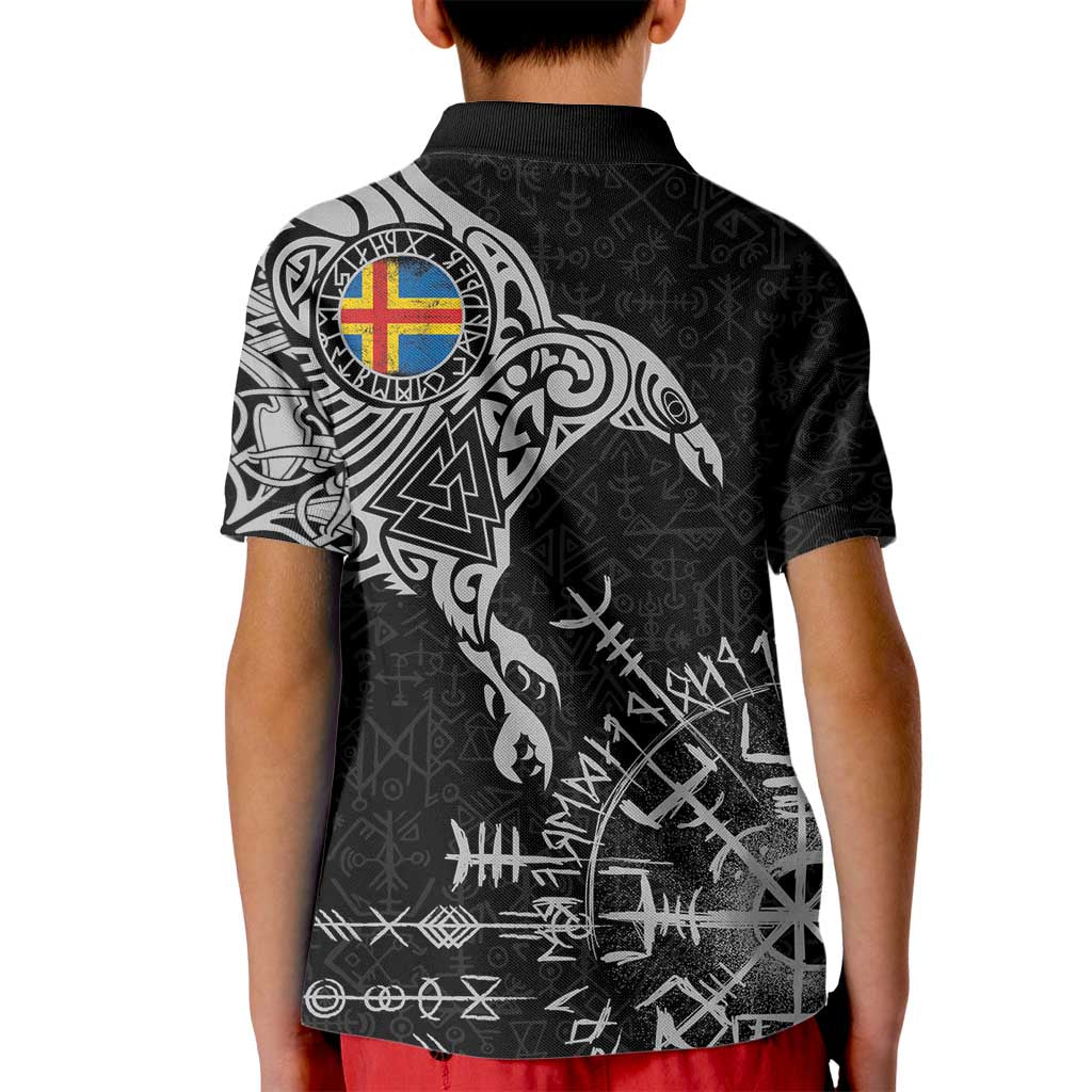 Aland Viking Ravens Kid Polo Shirt Vegvisir Runes Pattern - Wonder Print Shop