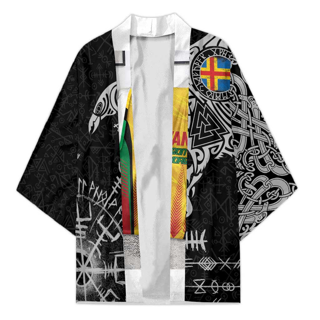Aland Viking Ravens Kimono Vegvisir Runes Pattern - Wonder Print Shop