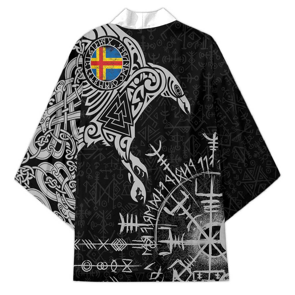 Aland Viking Ravens Kimono Vegvisir Runes Pattern - Wonder Print Shop
