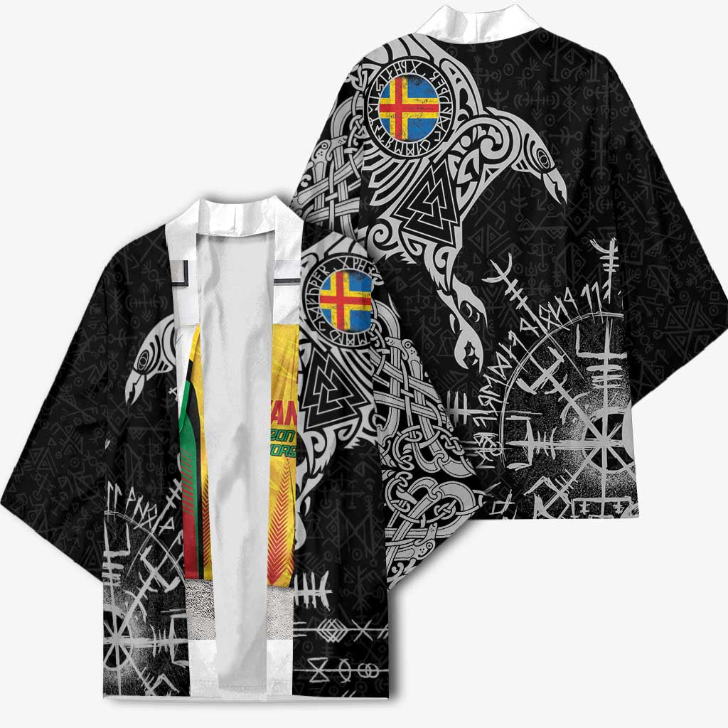 Aland Viking Ravens Kimono Vegvisir Runes Pattern - Wonder Print Shop