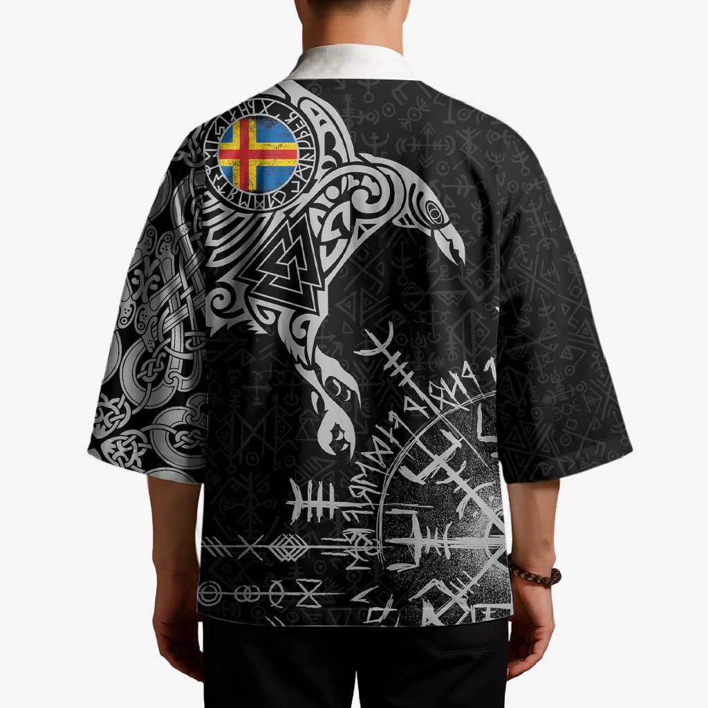 Aland Viking Ravens Kimono Vegvisir Runes Pattern - Wonder Print Shop
