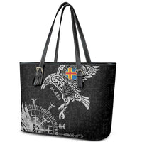 Aland Viking Ravens Leather Tote Bag Vegvisir Runes Pattern - Wonder Print Shop
