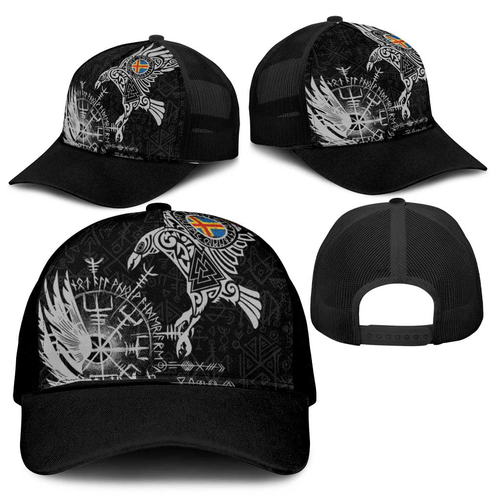 Aland Viking Ravens Mesh Trucker Cap Vegvisir Runes Pattern - Wonder Print Shop