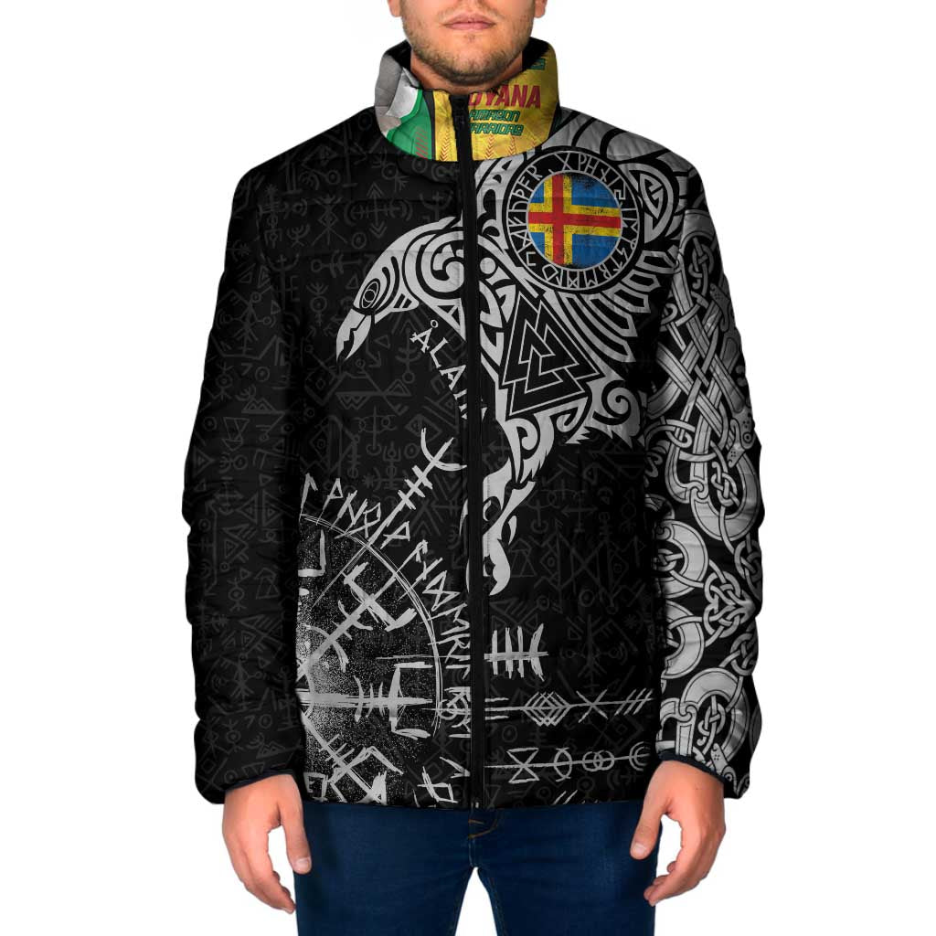 Aland Viking Ravens Padded Jacket Vegvisir Runes Pattern - Wonder Print Shop