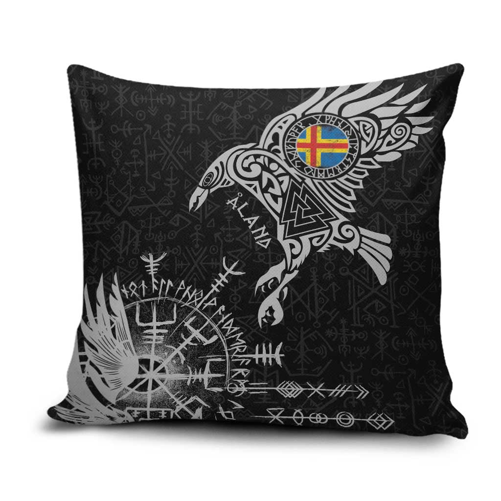 Aland Viking Ravens Pillow Cover Vegvisir Runes Pattern - Wonder Print Shop