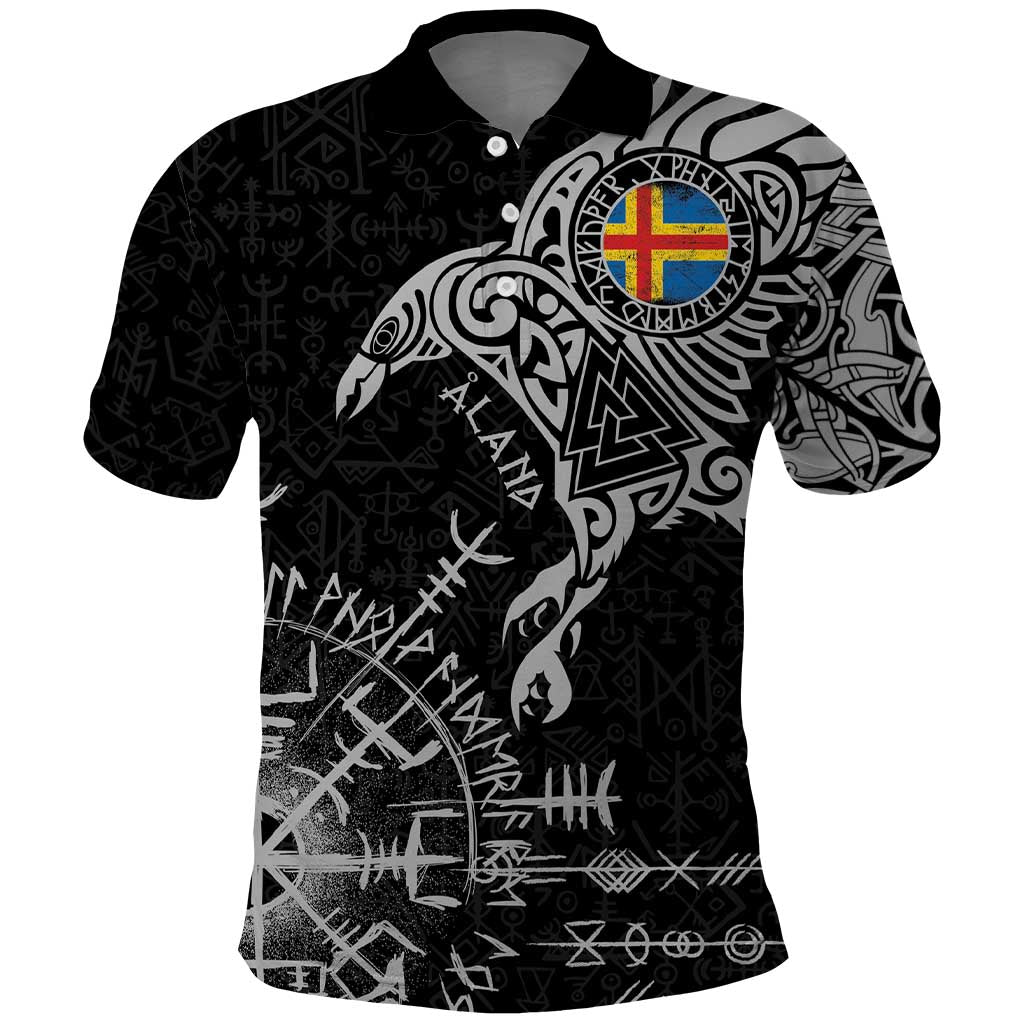 Aland Viking Ravens Polo Shirt Vegvisir Runes Pattern - Wonder Print Shop
