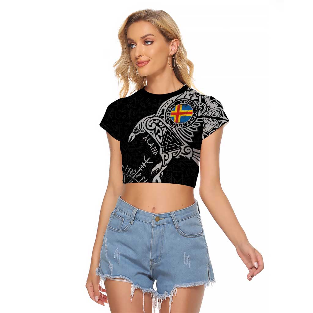 Aland Viking Ravens Raglan Cropped T Shirt Vegvisir Runes Pattern - Wonder Print Shop