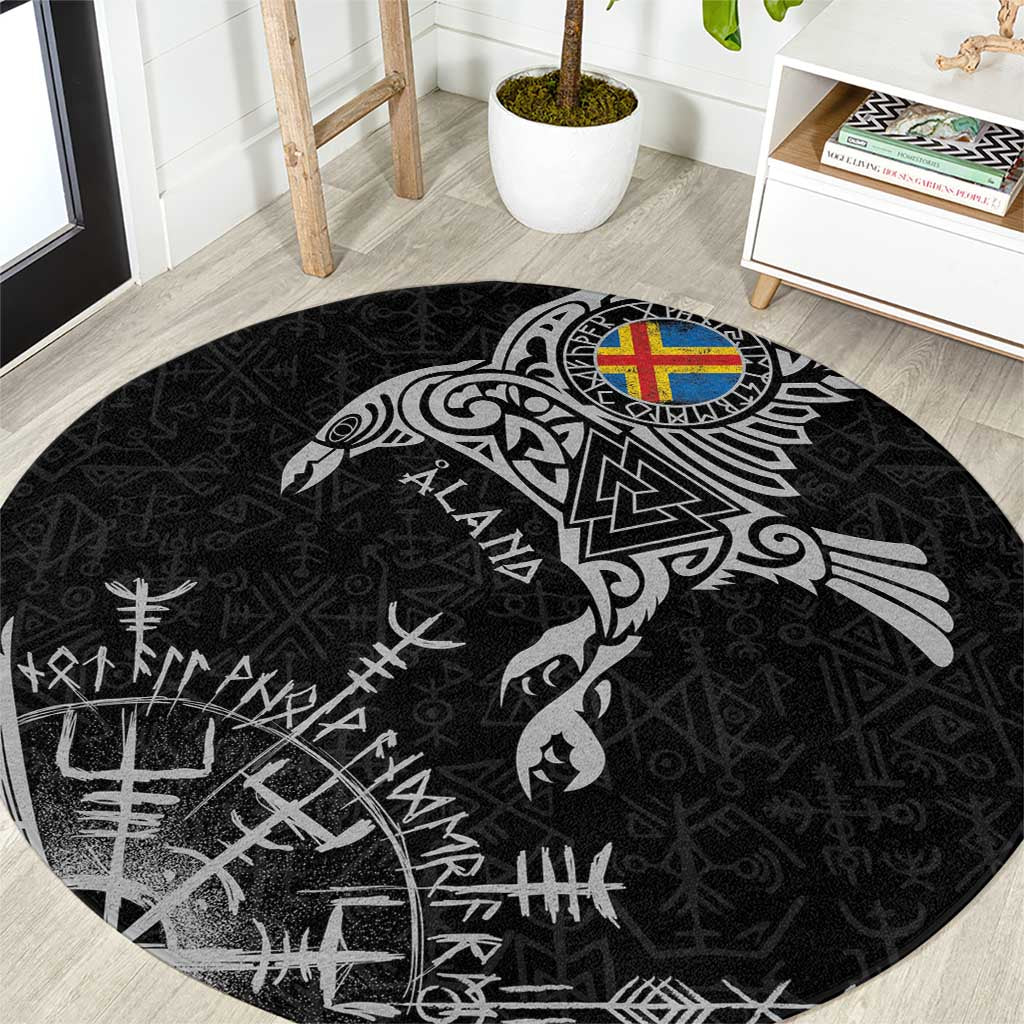 Aland Viking Ravens Round Carpet Vegvisir Runes Pattern - Wonder Print Shop