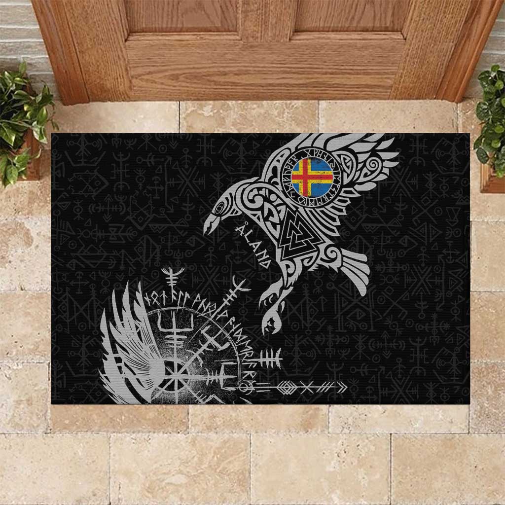 Aland Viking Ravens Rubber Doormat Vegvisir Runes Pattern - Wonder Print Shop