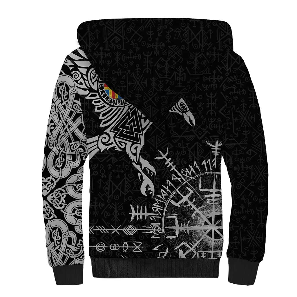 Aland Viking Ravens Sherpa Hoodie Vegvisir Runes Pattern - Wonder Print Shop