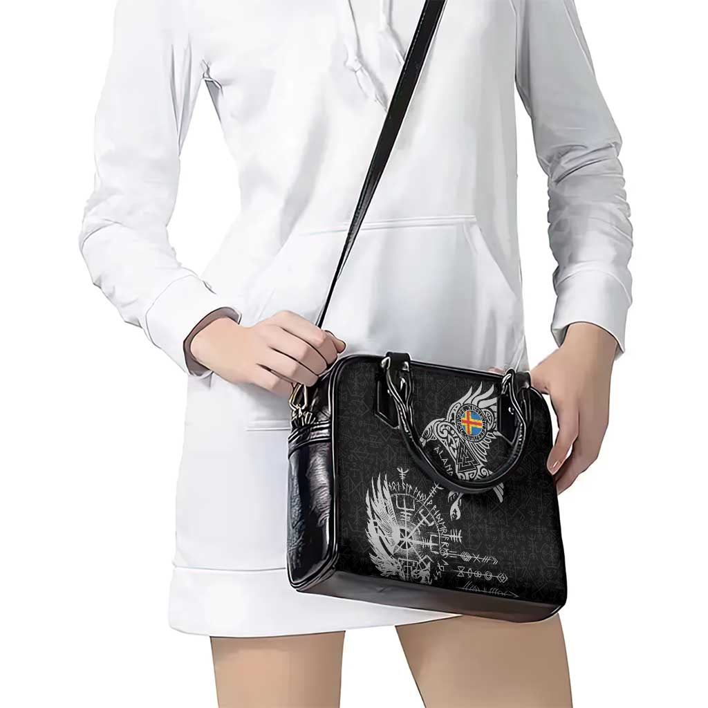 Aland Viking Ravens Shoulder Handbag Vegvisir Runes Pattern - Wonder Print Shop