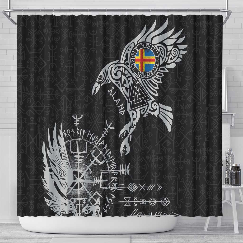 Aland Viking Ravens Shower Curtain Vegvisir Runes Pattern - Wonder Print Shop