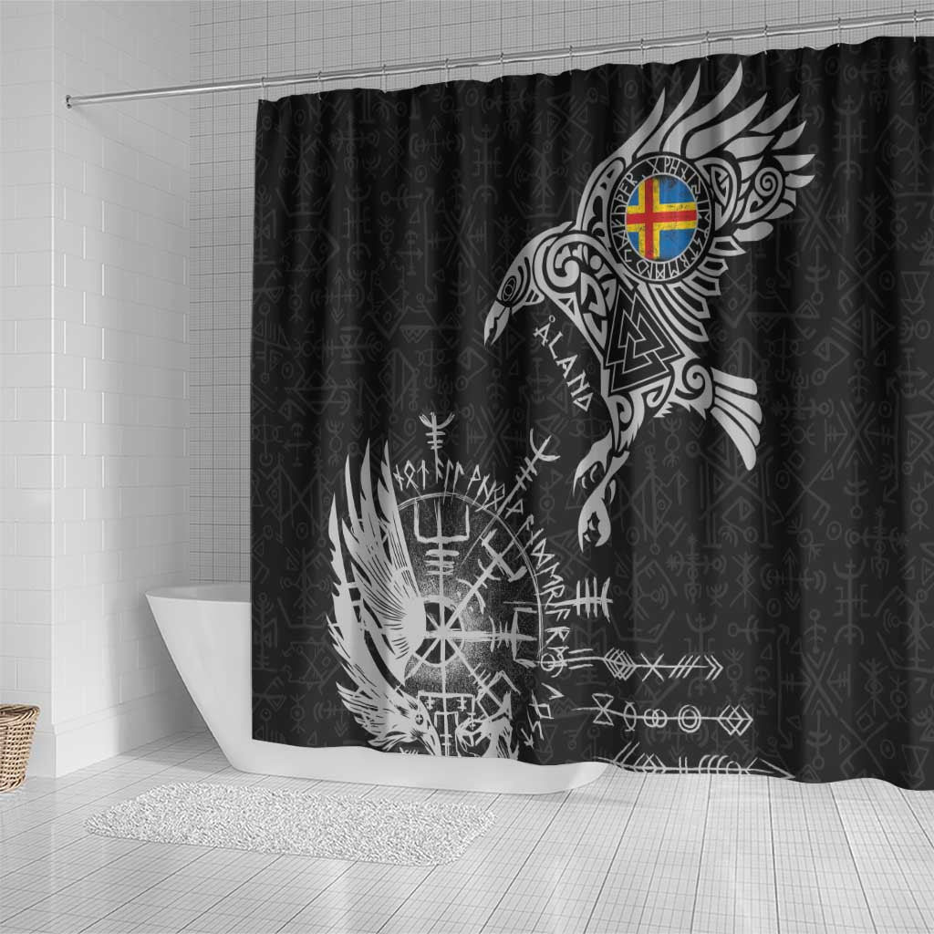 Aland Viking Ravens Shower Curtain Vegvisir Runes Pattern - Wonder Print Shop