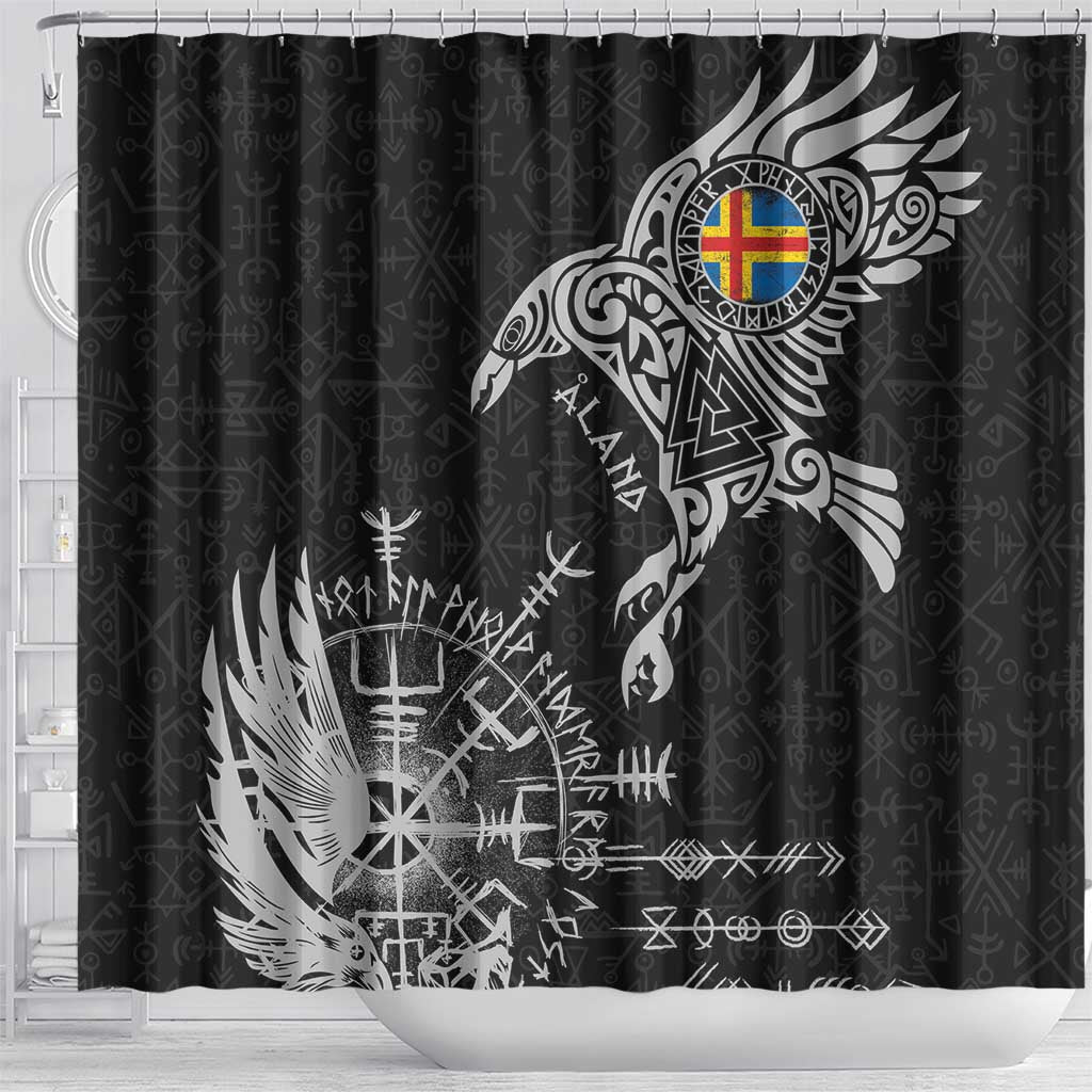 Aland Viking Ravens Shower Curtain Vegvisir Runes Pattern - Wonder Print Shop