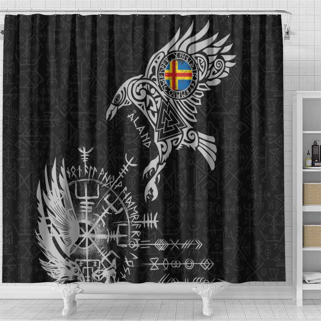 Aland Viking Ravens Shower Curtain Vegvisir Runes Pattern - Wonder Print Shop