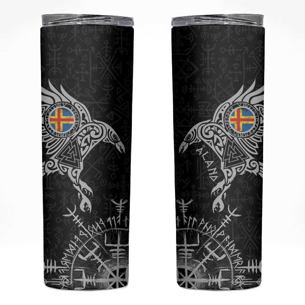 Aland Viking Ravens Skinny Tumbler Vegvisir Runes Pattern - Wonder Print Shop