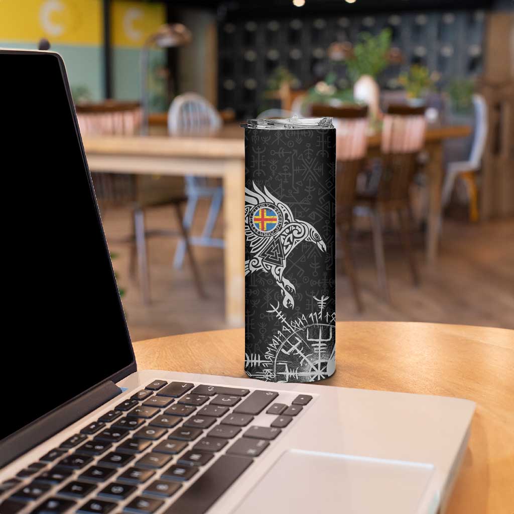 Aland Viking Ravens Skinny Tumbler Vegvisir Runes Pattern - Wonder Print Shop