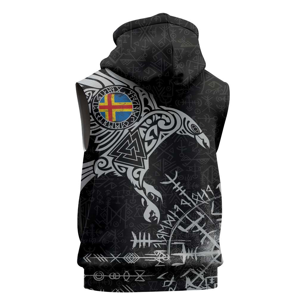 Aland Viking Ravens Sleeveless Hoodie Vegvisir Runes Pattern - Wonder Print Shop