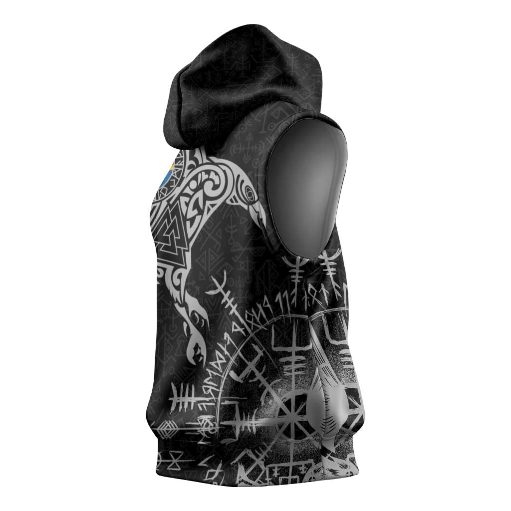 Aland Viking Ravens Sleeveless Hoodie Vegvisir Runes Pattern - Wonder Print Shop