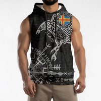 Aland Viking Ravens Sleeveless Hoodie Vegvisir Runes Pattern - Wonder Print Shop