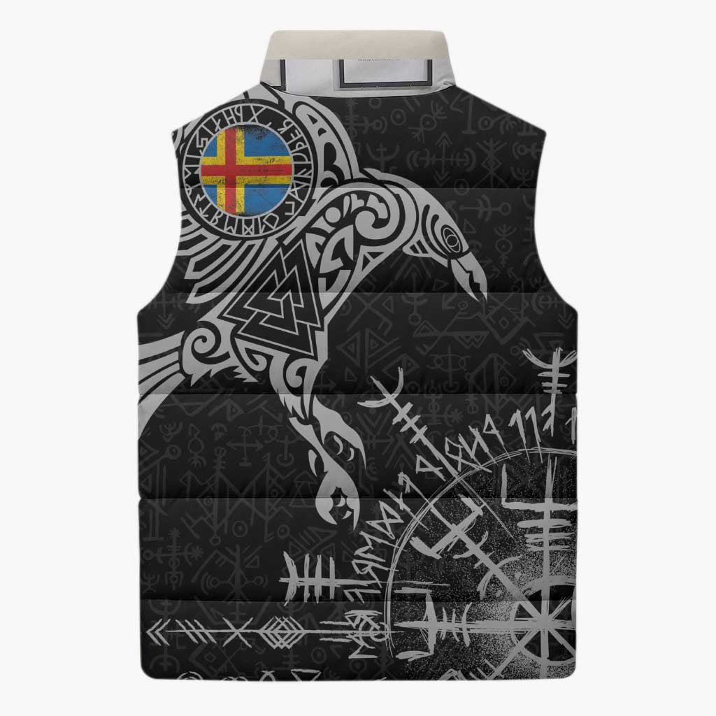 Aland Viking Ravens Sleeveless Puffer Jacket Vegvisir Runes Pattern - Wonder Print Shop