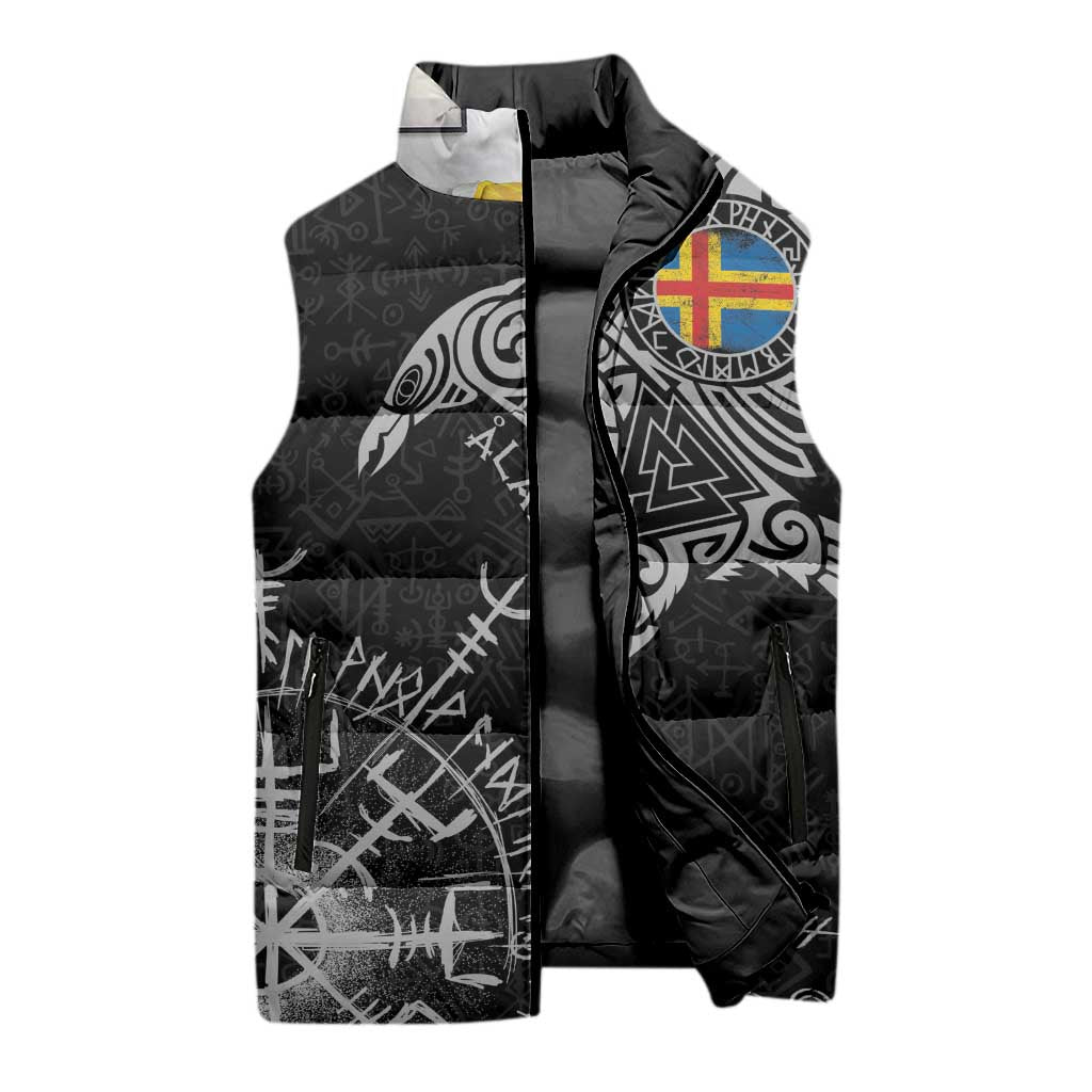 Aland Viking Ravens Sleeveless Puffer Jacket Vegvisir Runes Pattern - Wonder Print Shop